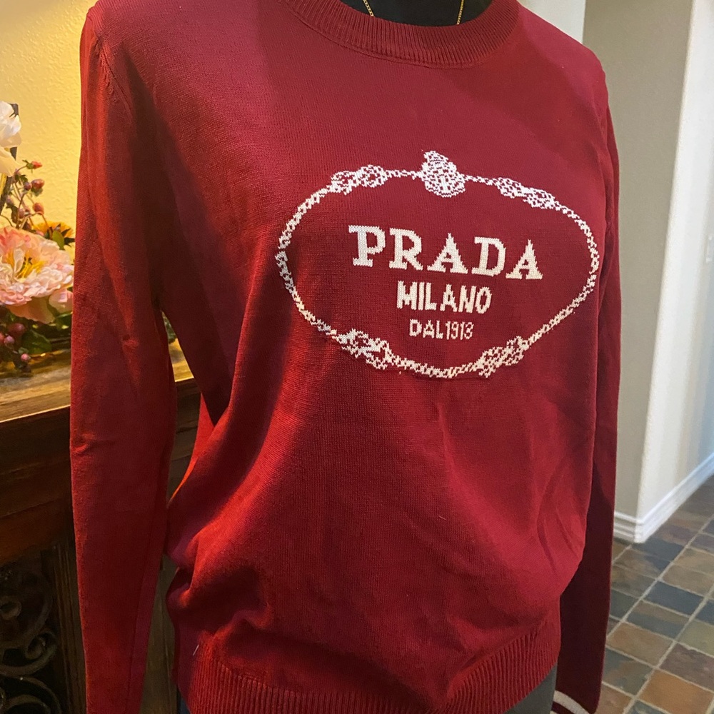 Prada Red Crewneck Sweater with Iconic Logo-Vintage GUC